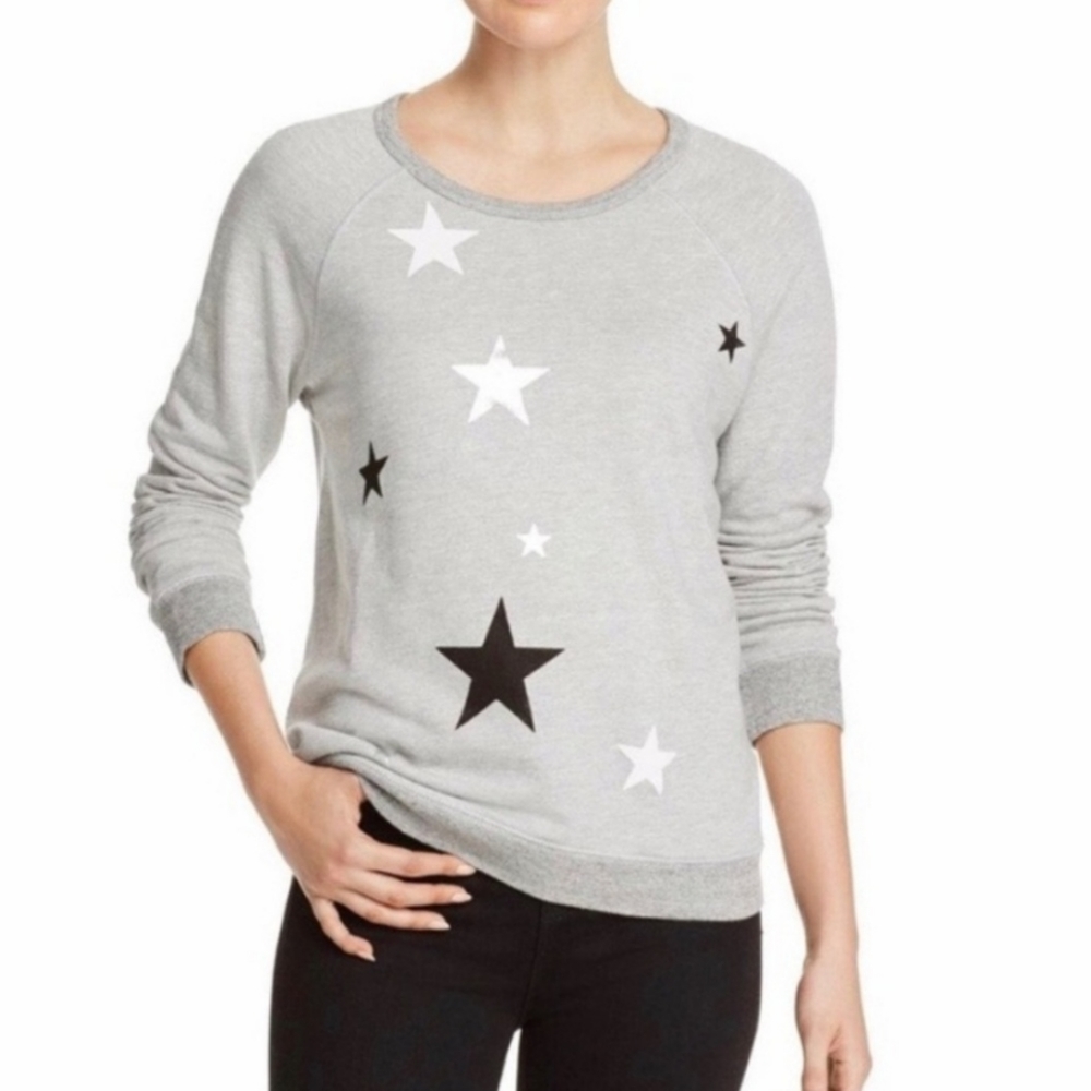 Sundry Metallic Star Print Grey Sweatshirt Size Small Scoop Neck
